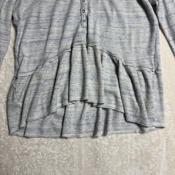 We The Free People Womens Coastline Thermal Henley Small Waffle Peplum Top Blue - Picture 3 of 15